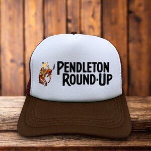 Pendleton Round Up Rodeo Mens Trucker Hat Brown Snapback Oregon Western Cowboy